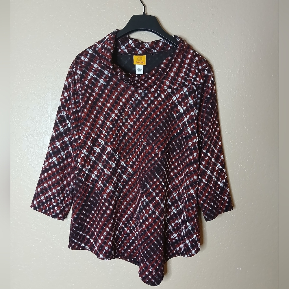 Ruby Rd. Women’s XL Cowl Neck Tunic Top – Red Black White P